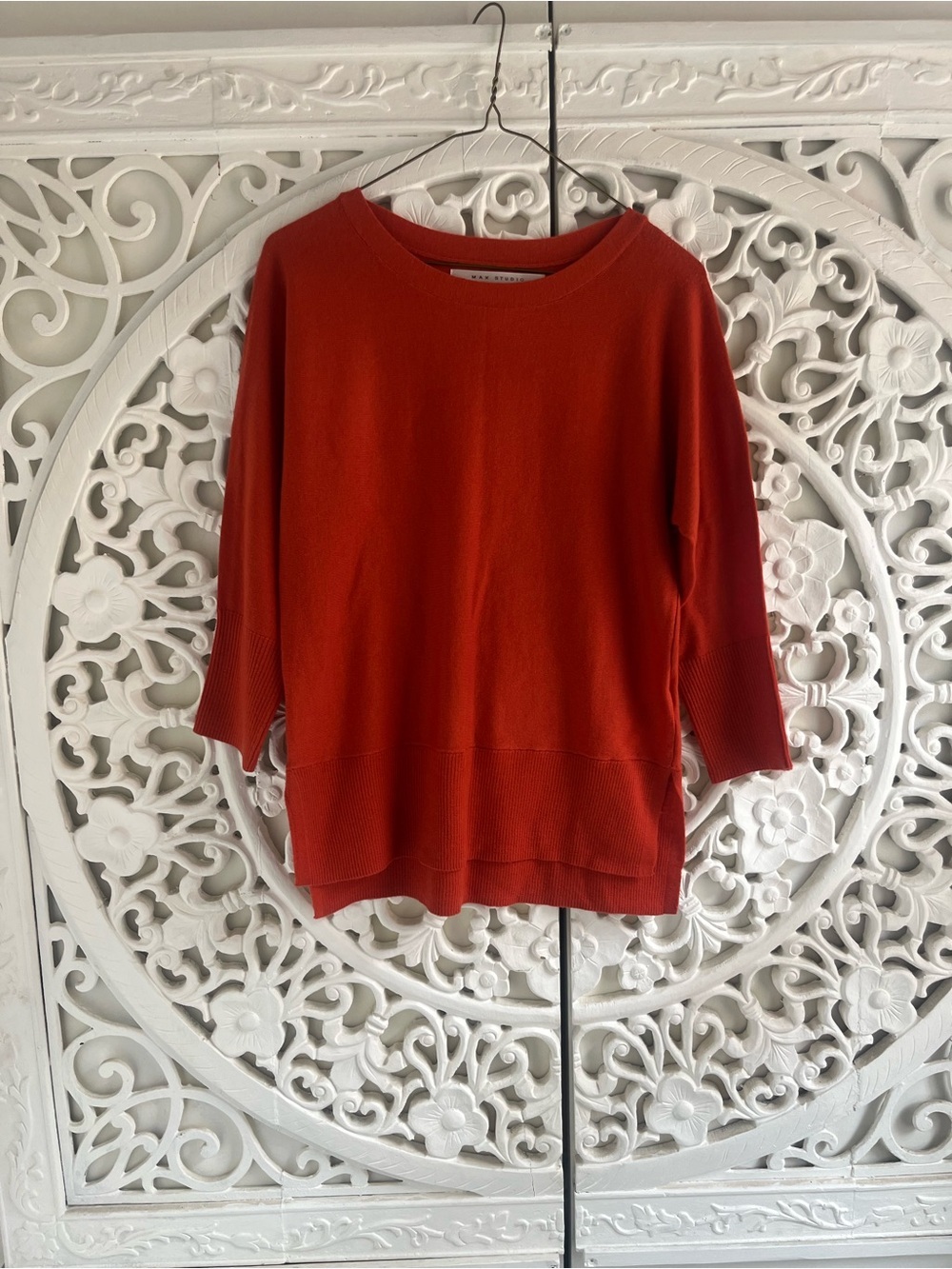 Max Studio 100% Extrafine Merino Wool Rust Orange Sweater Small